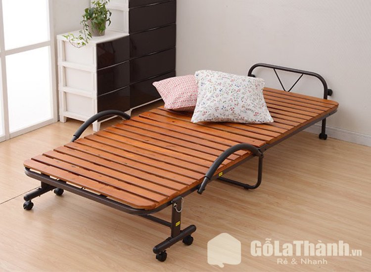 giường ngủ gấp khung sắt mặt gỗ
