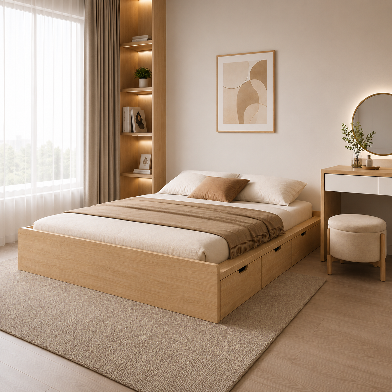 Giường 1m4 x 1m8 dành cho người độc thân theo phong cách tối giản