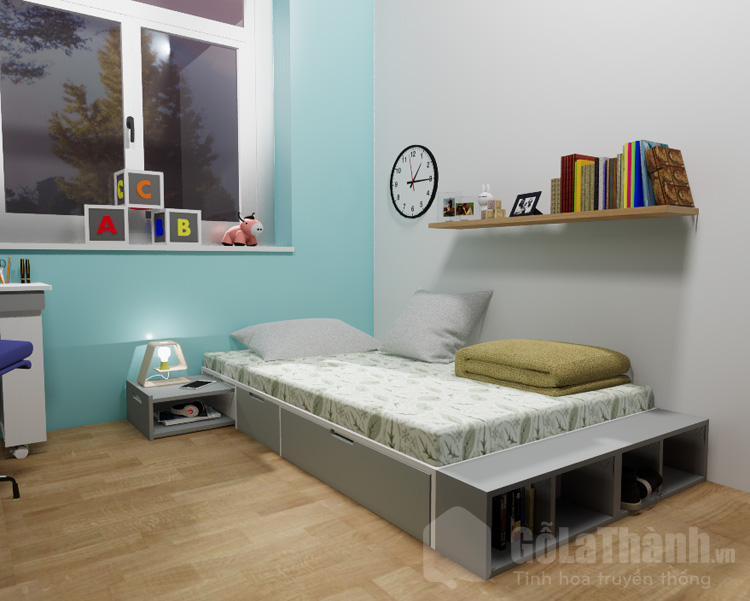 giường đơn dạng bục có ngăn kéo