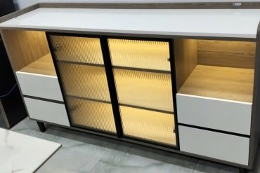 Tủ chén gỗ đẹp cánh khung nhôm kính GHT-51624 photo review