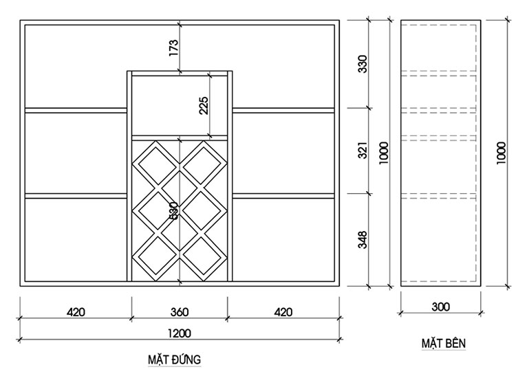 Kích thước tủ treo trưng bày rượu