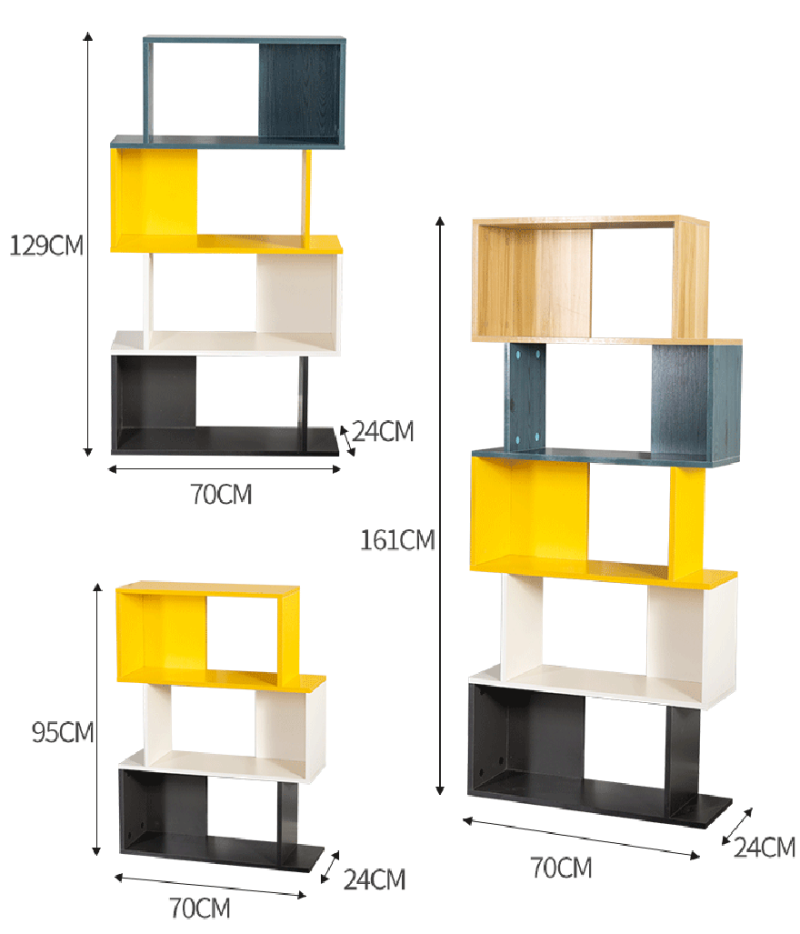 kích thước kệ sách hình khối sắc màu