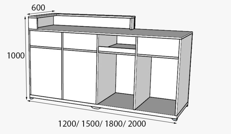 kích thước quầy lễ tân gỗ công nghiệp