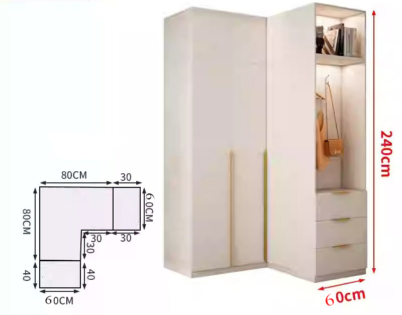 kích thước tủ áo góc tường bằng gỗ