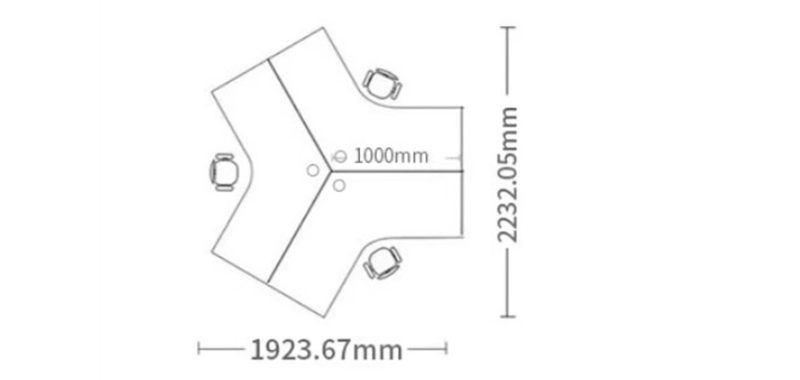 kích thước cụm bàn làm việc 3 người
