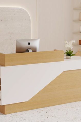 quầy lễ tân ấn tượng bằng gỗ công nghiệp