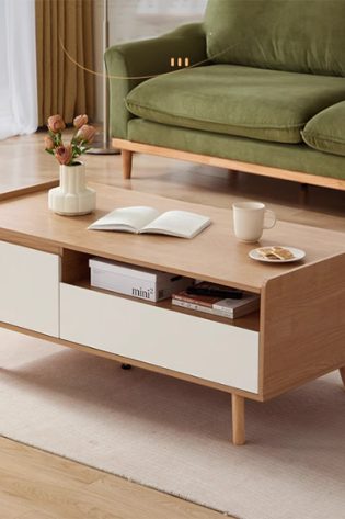 bàn trà phòng khách chân gỗ tự nhiên