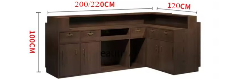 quầy lễ tân chữ L phong cách vintage