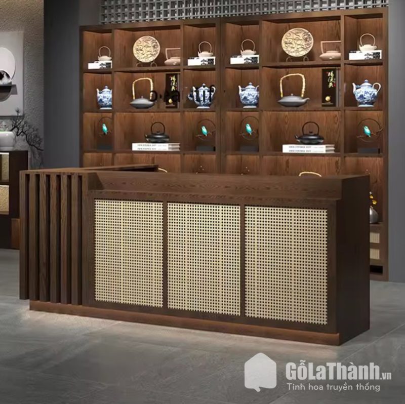 quầy lễ tân chữ L phong cách vintage