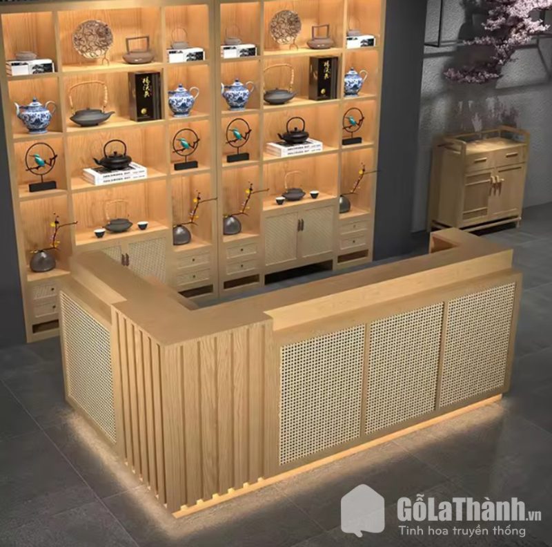quầy lễ tân chữ L phong cách vintage