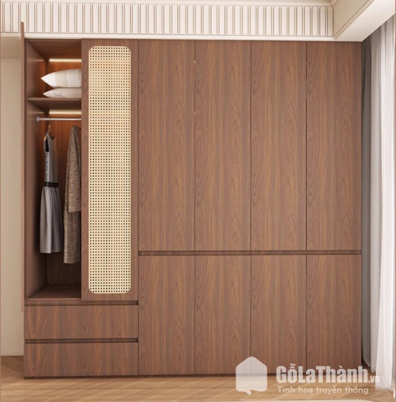 tủ áp gỗ phối cánh mây