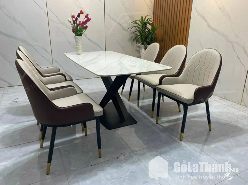 bàn ăn 6 ghế mặt đá