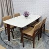 bàn ăn khung gỗ mặt đá 6 ghế