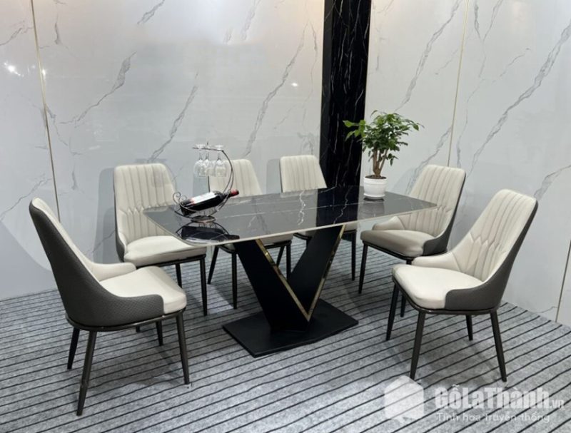 bộ bàn ăn chân chư V 6 ghế