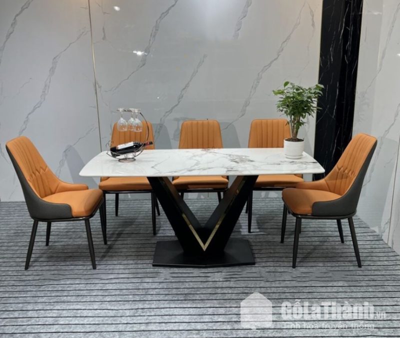 bộ bàn ăn chân chữ V 6 ghế