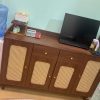 Tủ gỗ để đồ kết hợp trang trí phối cánh lưới mây GHT-5314