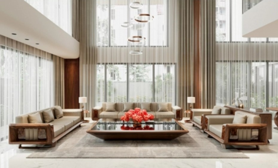 bài trí sofa gỗ óc chó