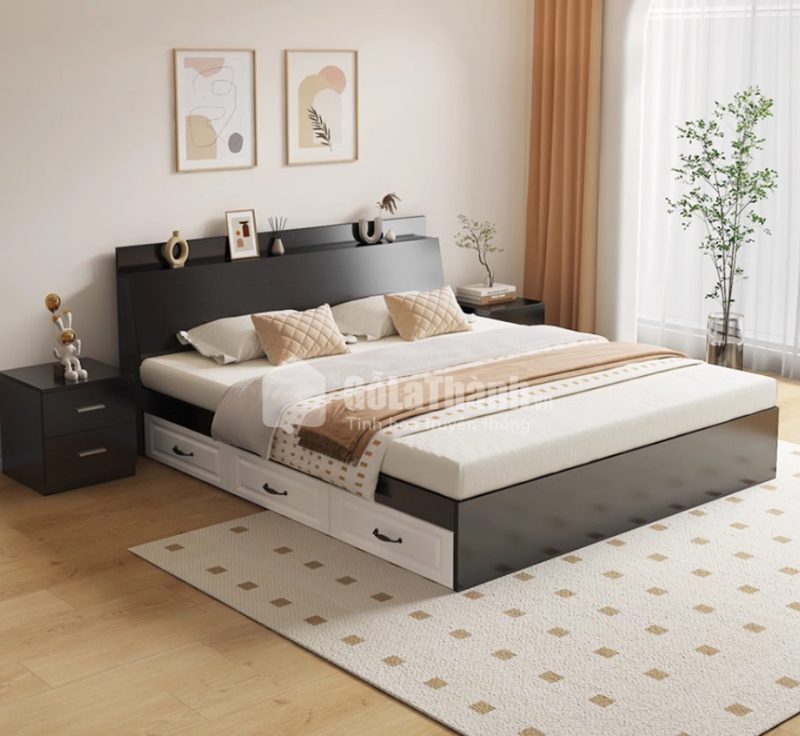giường gỗ công nghiệp có 3 ngăn kéo để đồ