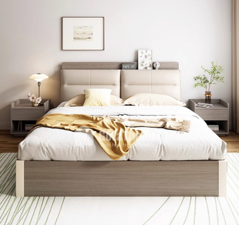 giường có đệm gối đầu giường sang trong