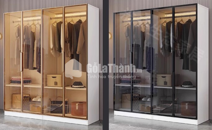 tủ áo 4 cánh kính đơn giản