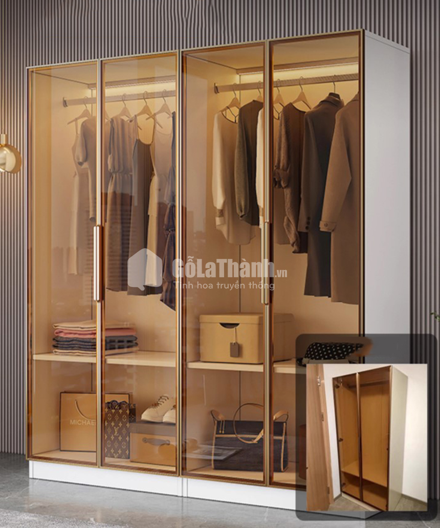 tủ áo 4 cánh kính đơn giản sang trọng