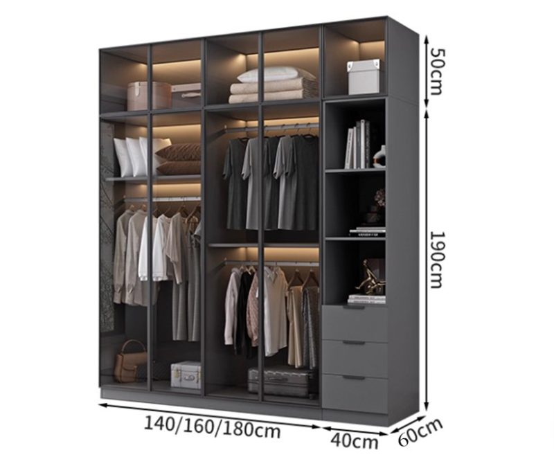 tủ áo cánh kính kết hợp kệ trang trí