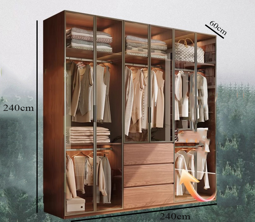 tủ áo cánh kính trong kích thước lớn