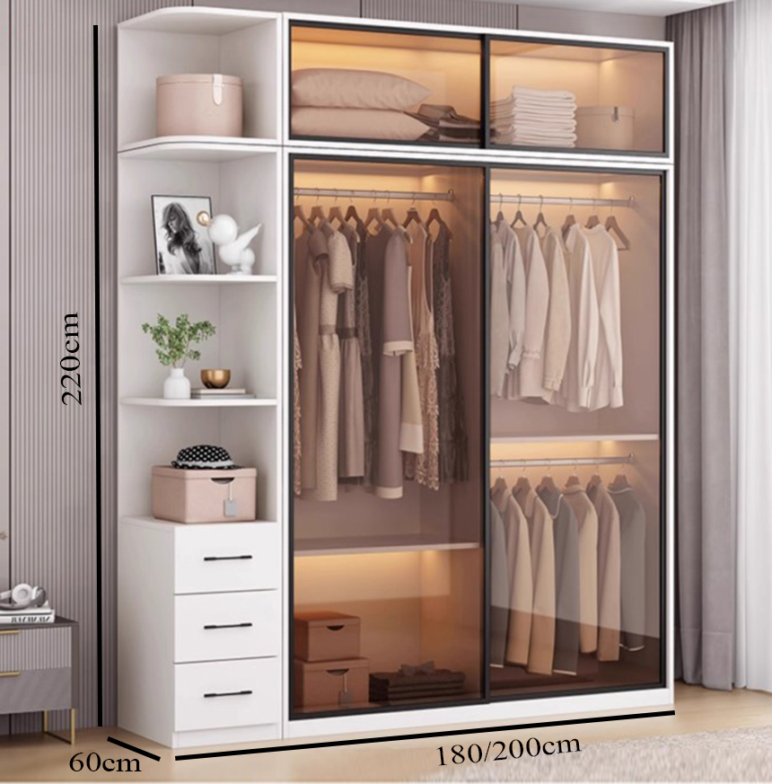 tủ để quần áo cánh kính có kệ trang trí