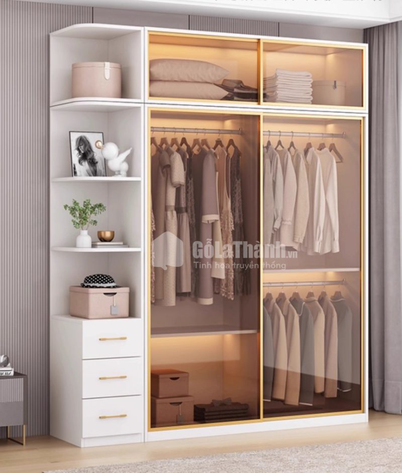 tủ để quần áo cánh kính có kệ trang trí