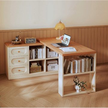 Bàn học chữ L có kệ sách và ngăn kéo GHT-4327