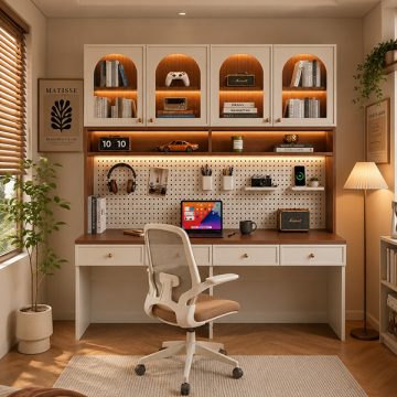 Bàn học liền tủ sách màu sắc đa dạng GHT-5439