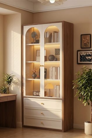 Tủ sách cánh kính có ngăn kéo GHT-5401
