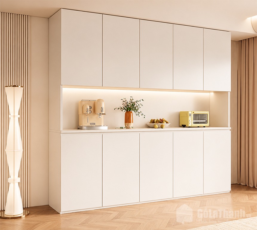 Mẫu tủ bếp lưu trữ hiện đại màu trắng GHT-5531