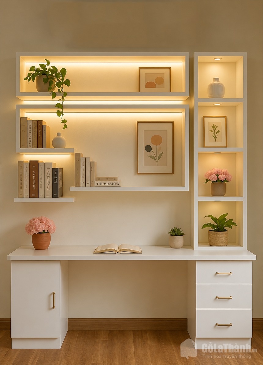 Mẫu bàn học phối kệ sách cực xinh GHT-4335
