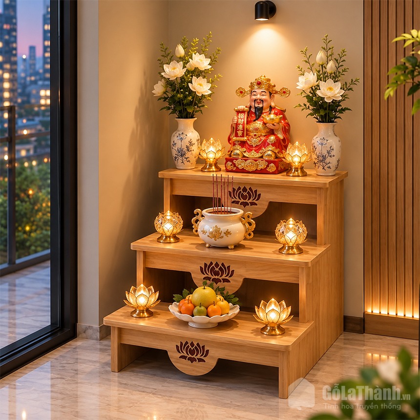 Mẫu bàn thờ thần tài tam cấp sang trọng GHT-5519 Mẫu bàn thờ thần tài tam cấp sang trọng GHT-5519