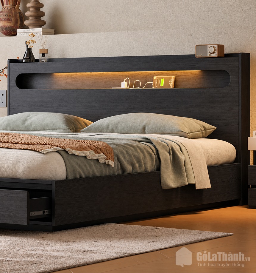Mẫu giường gỗ công nghiệp có ngăn kéo sang trọng GHT-540 Mẫu giường gỗ công nghiệp có ngăn kéo sang trọng GHT-540
