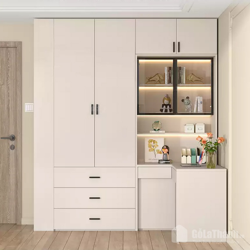 Mẫu tủ áo liền bàn học hiện đại gỗ công nghiệp GHT-5454 Mẫu tủ áo liền bàn học hiện đại gỗ công nghiệp GHT-5454