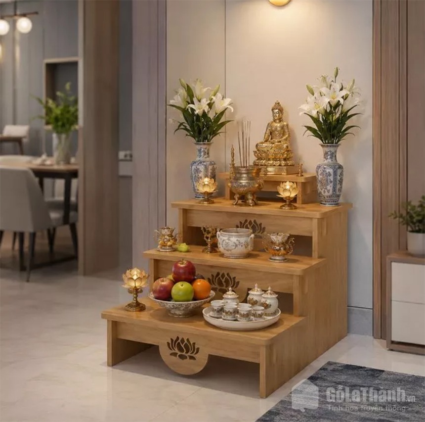 Thiết kế bàn thờ Thần Tài tam cấp cân đối Thiết kế bàn thờ Thần Tài tam cấp cân đối