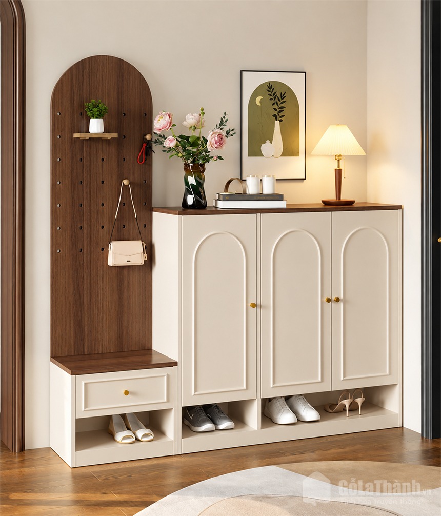 Mẫu tủ giày kết hợp ghế ngồi và kệ trang trí GHT-51909 Mẫu tủ giày kết hợp ghế ngồi và kệ trang trí GHT-51909
