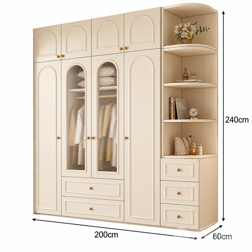 Chi tiết thiết kế Tủ quần áo nhấn mặt cánh sang trọng GHT-5452