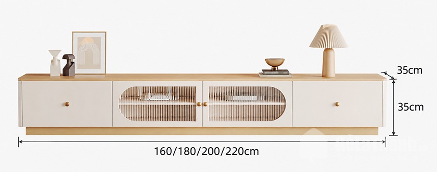 Chi tiết thiết kế Kệ tivi bo góc điểm cánh kính siêu xinh GHT-449