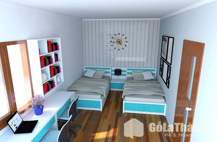phòng ngủ thiết kế đặt 2 giường ngủ